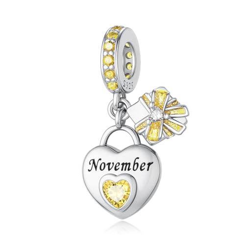 925 Sterling Silver Birthstone Charms Fit for Bracelet and Necklace Happy Birthday Charm Mother's Day Jewelry Gift for Women - color: 11-November