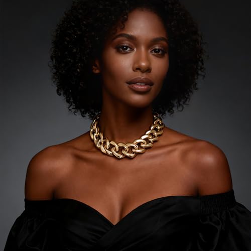 Chunky Link Cuban Chains Necklace Women's Punk Hip-hop Thick Gold Chain Choker Necklace Fashion Costume Jewelry for Women (gold) - color: chunky gold