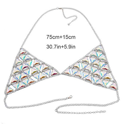 Rhinestone Body Chain Suit Boho Waist Belly Chain Skirt Crystal Body Chain Bra top Festival Jewelry for Women and Girls (Ⅰ) - color: Ⅰ