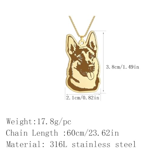 Husky Pendant Necklace Stainless Steel Husky Dog Puppy Necklace Gold Sliver Cute Dog Necklaces for Women Men Pet Animals Lover - color: Shepherd Gold