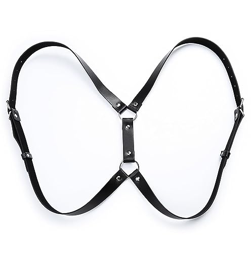 Mens Black Leather Armors Suspenders Shoulder Strap Body Chest Harness Chain Belt Adjustable Gay Punk Clubwear Costume - color: Black4