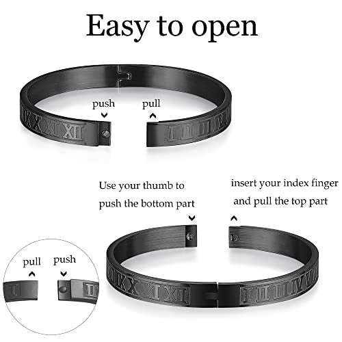 WFYOU 3PCS Stainless Steel Imperial Crown Bracelets for Men Gold Roman Numeral Bangle Bracelet Adjustable Cuff Bracelet Mens Luxury Jewelry Gifts - style: 07:Black-Hook