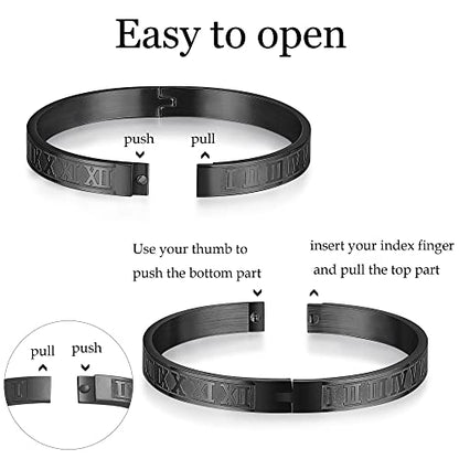 WFYOU 3PCS Stainless Steel Imperial Crown Bracelets for Men Gold Roman Numeral Bangle Bracelet Adjustable Cuff Bracelet Mens Luxury Jewelry Gifts - style: 10:Black- Crown