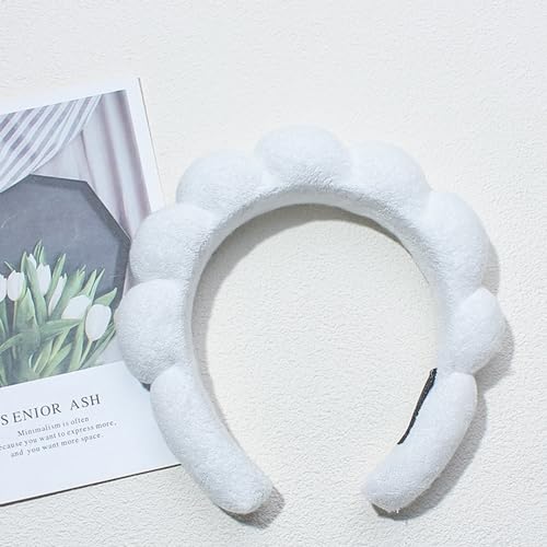 Spa Headbands for Washing Face Makeup Skin Care Headband Women Bubble Facial Beauty Headbands Puffy Shower Towel Band Hair Headband - color: White