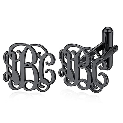 Custom4U Custom Photo Cufflinks for Men Father of the Bride Gifts - color: E-Monogram-Black