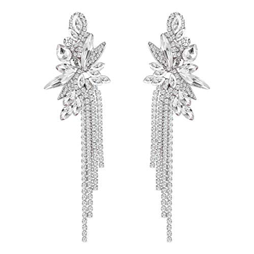 Marquise Crystal Bridal Chandelier Dangle Drop Earrings Ladies Gifts in Silver/Gold Tone - color: J-clear