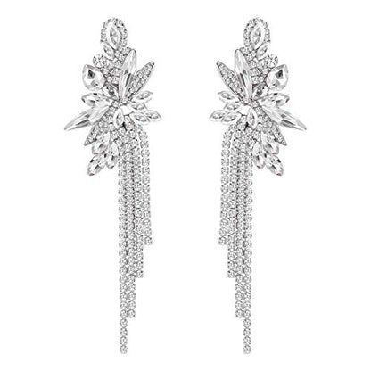 Marquise Crystal Bridal Chandelier Dangle Drop Earrings Ladies Gifts in Silver/Gold Tone - color: J-clear