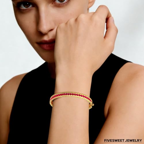 AAA Cubic Zirconia Gold Bangle Bracelet for Women | 18K Gold Plated Fully Paved With Sparkling Cubic Zirconia, Minimalist Luxury Unique Statement Jewelry, Anti-Oxidation - color: Red