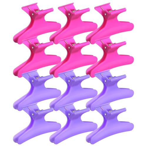Ondder Purple Hot Pink Butterfly Hair Claw Clips for Styling & Sectioning - Pro Clamp Clips for Makeup, Cutting & Coloring - Hair Accessories for Women & Girls - color: Hot Pink & Purple