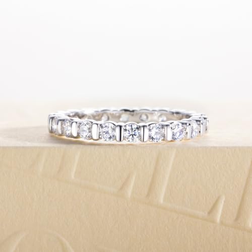 Cubic Zirconia Eternity Wedding Band Rings Round Cut 5A Grade D Color CZ Stacking Band Engagement Promise Rings for Women - style: Round band-b