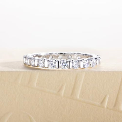 Cubic Zirconia Eternity Wedding Band Rings Round Cut 5A Grade D Color CZ Stacking Band Engagement Promise Rings for Women - style: Round band-b