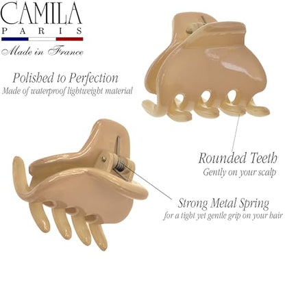 Camila Paris CP3660 French Hair Clip for Women, Small 1 inch Set of 2 Girls Hair Claw Clips Jaw Fashion Durable and Styling Hair Accessories for Women, Strong Hold No Slip Grip, Made in France - color: Nude 1" 2PK