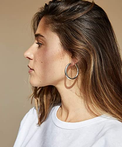 sovesi Chunky Hoop Earrings for Women, 14K Gold Plated Thick Hoops | 5mm Thick Hollow Tube Chunky Lightweight Hypoallergenic Hoop Earrings for Women - style: Silver 40MM
