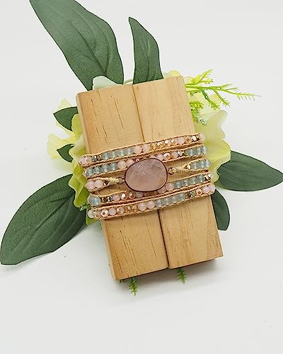 Bracelet for Women – Handmade Vegan Boho Natural Stone Layered Bracelet, Thailand Bohemian Stackable Beaded Wrap Bracelets, Summer Hippie Bracelet Stack, Fashion Jewelry Gifts - color: A25-Sweet Gray