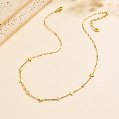Dainty Necklaces with CZ Inlaid Minimalist Stackable Fashion Gifts - color: Eight-pointed Star-GD
