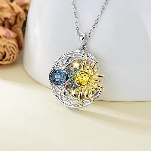 AOBOCO 925 Sterling Silver Moon Sun Star Necklace Celtic Jewelry for Women Girls - color: Silver&Gold&Orange&Purple