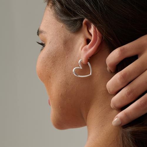LLWOM Gold Huggie Earrings for Women-14k Gold/Silver/Rose/Black Plated Heart Hoop Earrings Hypoallergenic Lightweight Hoops Gifts - style: Silver Heart