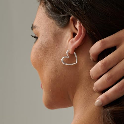 LLWOM Gold Huggie Earrings for Women-14k Gold/Silver/Rose/Black Plated Heart Hoop Earrings Hypoallergenic Lightweight Hoops Gifts - style: Silver Heart
