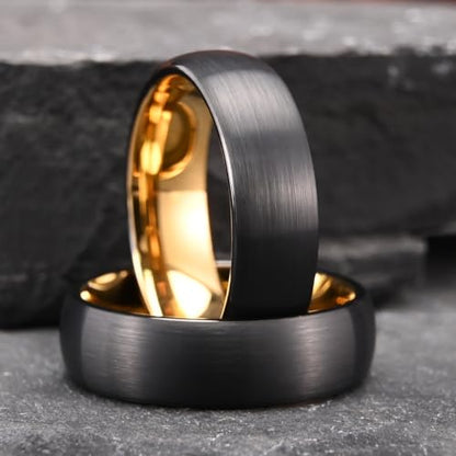 Tungsten Rings for Men Black Golden/Silver Blue Wedding Band | 7MM Mens and Women Engagement Wedding Rings Matte Brushed and High Polish Suitable for Couples' Anniversaries and Parties - color: 7mm black and gold