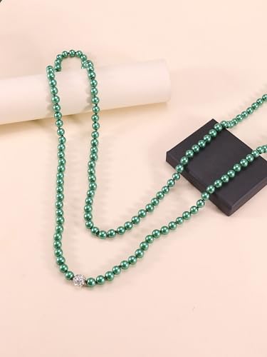 Long Pearl Necklace for Women Dainty Zircon Bead Pearl Necklace Layered Faux Pearls Necklaces Long Wedding Long Pearl Necklace Delicate Jewelry for Brides - color: Style-H green