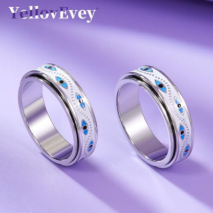 Evil Eye Fidget Ring for Women - Anxiety Relief Spinner Jewelry,18K Gold Plated Stainless Steel Turkish Ojo Turco Protection Rings Gift for Adults - color: Silver