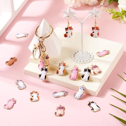 Enamel Cat Charms Alloy Enamel Pendants Cute Animal Pendants Lovely Cute Kitty Charm for Bracelet DIY Necklace Earrings Keychain Dangle Craft Jewelry Making - style: Cute Cat