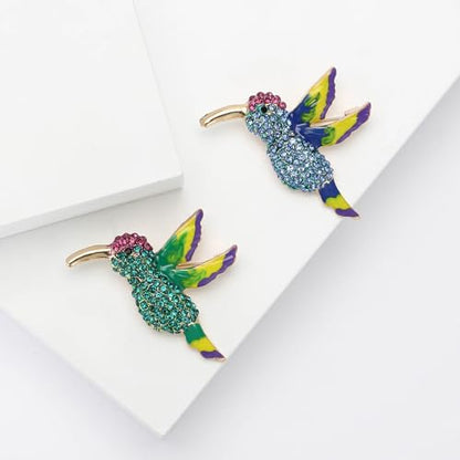 Enamel Bird Brooch for Women Rhinestones Owl/Hummingbird/Eagle/Toucan Lapel Pin Cute Bird Brooches Jewelry Gifts for Mom Wife - color: Green-Hummingbird 2