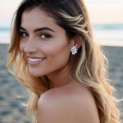 EVER FAITH Sparkly Rhinestone Clip-on Earrings for Women Bride, Fashion Marquise Crystal Cluster Wedding Bridal Stud Earring for Prom Formal Party - color: Light Purple Silver-Tone