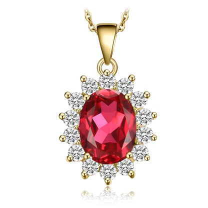 JewelryPalace Princess Diana Kate Middleton Natural Amethyst Citrine Garnet Peridot Topaz Created Ruby Sapphire Simulated Emerald Pendant Necklace for Women, 925 Sterling Silver Gemstone Jewelry Set - color: H-Yellow Gold Plated Brass-ruby