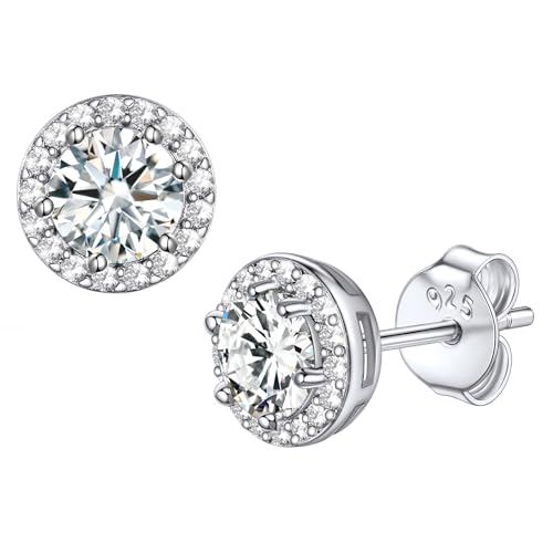 Bestyle 8mm Small Birthstone Earrings for Women with Hypoallergenic Sterling Silver Post,Sparkle Heart/Round Womens Studs Earrings, Great Birthday/Christmas/Anniversary Jewelry for Wife Mother - color: 04. April Rhinestone-Round