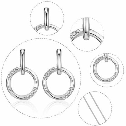 3 Circles Silver Hoop Earrings Necklace Set for Women Geometric Jewelry Set | 925 Silver Hypoallergenic Small Hoop Circle Geometry Textured Finish Minimalist Style Comfortable Wear - style: double Circle set-silver
