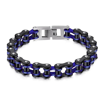 jonline24h Mens Womens Stainless Steel Motorcycle Biker Chain Heavy Bracelet Rock Link Wristband - color: Black Blue
