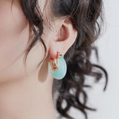 Chunky Gold Resin Hoop Earrings Leverback Statement Huggie Hoops Dangle Drop Dressy Earring Prom Festival Vacation Jewelry for Women - color: Teal, size: Drop