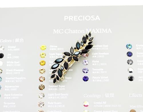 Faship Gorgeous Black Rhinestone Crystal Small Floral Hair Barrette Clip - color: Black / 14K gold plated