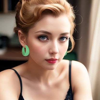 Anmpab Large Matte Round Hoop Earrings for Women Retro Geometric Pierced Neon Color Circle Dangle Earrings Party Jewelry - color: Green