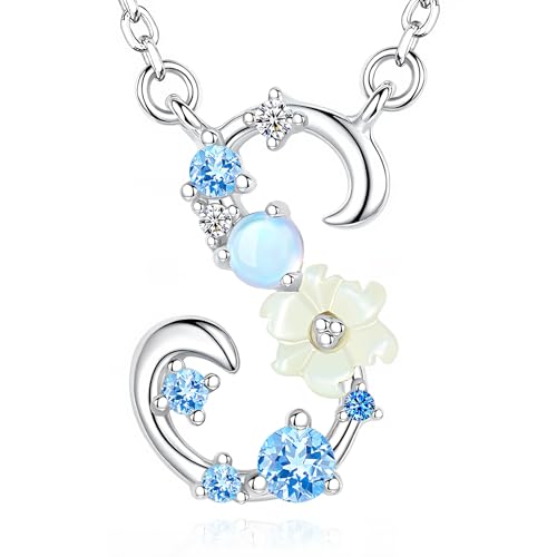 VIKI LYNN Initial Necklace for Women 925 Sterling Silver Initial A to Z Letter Pendant Necklace with Blue Flower Cubic Zirconia Birthday Engagement Gift for Women,Mom, Couple - style: Letter S
