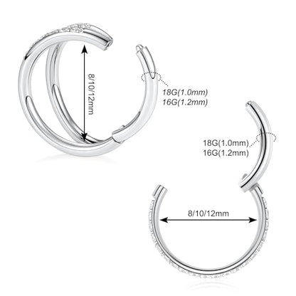 GAGABODY 2 Pcs Nose Rings 22G 20G 18G 16G 14G 12G 10G 8G Surgical Steel Piercing Rings for Nose Septum Cartilage Helix Tragus Conch Rook Daith Lobe from 5mm to 16mm Seamless Hoop Unisex Hinged Earrings - color: Silver-Single CZ+Double CZ
