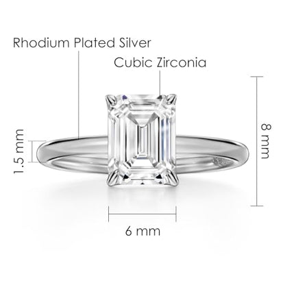 Michooyel 925 Sterling Silver 2ct Cubic Zirconia Engagement Ring for Women, Emerald Cut CZ Solitaire Promise Rings 18K Gold/Rhodium Plated Rings Size 5-9 - color: Silver