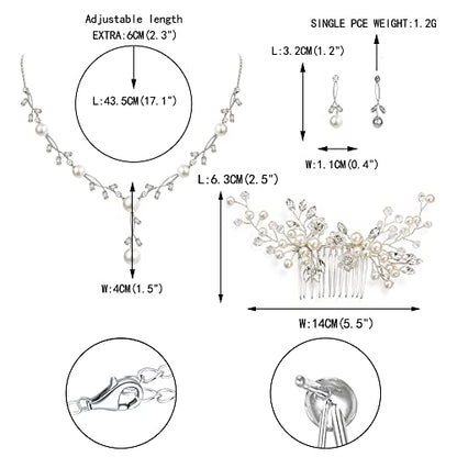 EVER FAITH Cubic Zirconia Pearl Leaf Vine Wedding Jewelry Set for Bride | Crystal Filigree Bridal Necklace Earrings, for Women Bridesmaid - color: 3pcs_Hair Comb