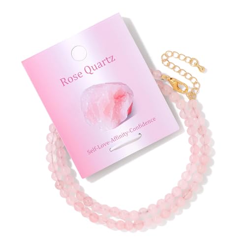 Turquoise Natural Stone Necklace for Women 4mm Handmade Crystal Choker Bead Necklace Gemstone Necklace Healing Crystal Jewelry for Women - color: Rose Quartz, size: 4mm