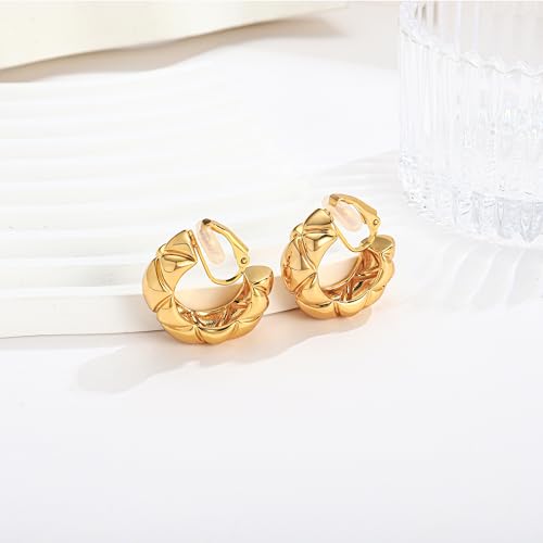 WOWORAMA Chunky Gold Hoop Clip On Earrings for Women | Large Chunky Hoops Clips Earrings, Polished Gold-Plated Clip-On Hoops, Statement Non Pierced Jewelry - color: 25mm Wide Hoops