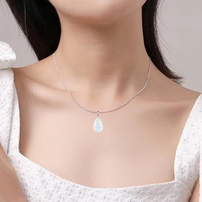 iSTONE 925 Sterling Silver Natural Crytral for Womens Pendant Necklace, Gemstone Birthstone with 17.8" Silver Chain Ladies - color: Moon Stone-teardrop
