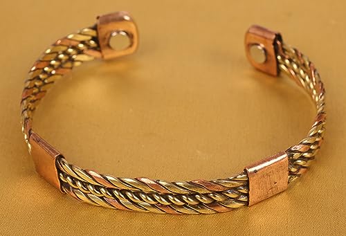 Touchstone Handcrafted Braided Copper Brass Multi Layer Magnetic Hand Forged With Solid High Gauge Tibetan Minimalistic Elegance Bracelet In Two Tones For Men And Women. - style: Braided Two tone 14