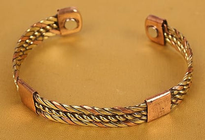 Touchstone Handcrafted Braided Copper Brass Multi Layer Magnetic Hand Forged With Solid High Gauge Tibetan Minimalistic Elegance Bracelet In Two Tones For Men And Women. - style: Braided Two tone 14