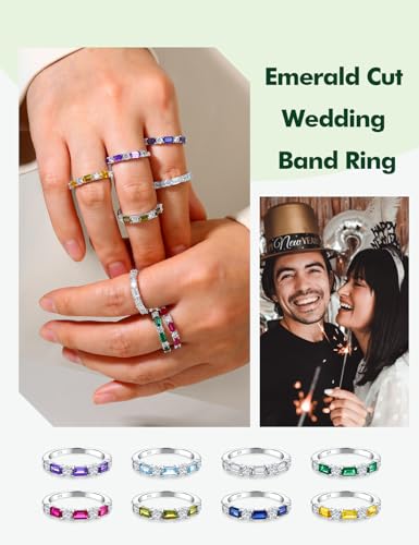 3.5mm Half Eternity Band Sterling Silver Rings for Women Sapphire/Ruby/Emerald and Cz Wedding Bands 7 Stone Stackable Birthstone Ring Anniversary Jewelry Size 6-10 - color: 11-Citrine-Nov.