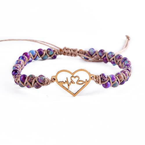 YGLINE Stone Bead Yoga Meditation Bracelet Healing Crystal Double Layer Natural Gemstone Beaded Relax Anxiety Bracelets for Women Men - color: heartbeat 1