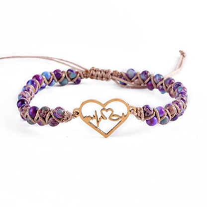 YGLINE Stone Bead Yoga Meditation Bracelet Healing Crystal Double Layer Natural Gemstone Beaded Relax Anxiety Bracelets for Women Men - color: heartbeat 1
