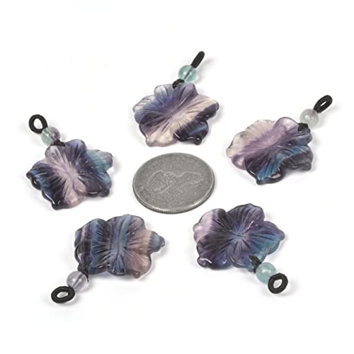 Justinstones Hand Carved Healing Crystals Gemstone Hawaii Flower Pendant Hand Weaving Wax Rope Necklace 22 inch - color: Rainbow Fluorite