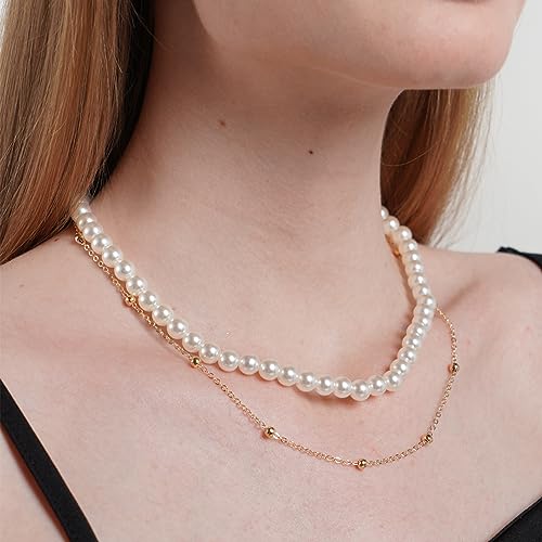 Trinckle Pearl Necklaces for Women, Pearl Choker Dainty Pendant Necklace | White Pendant Choker for Teen Girls, Layered Daisy Jewelry, Wedding Strands for Bride Bridesmaids as Beach Summer Accessories - style: White necklace