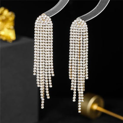Rhinestone Tassel Earrings Sparkly Long Fringe Crystal Chandelier Dangle Drop Earrings Wedding Party Prom Earrings Premium Iridescent Earrings Wedding Party Jewelry Gifts for Women - color: Silver1
